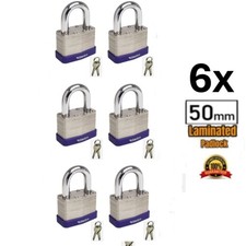 6x Laminated Padlocks Steel Short Shackle Riveted Body - Weatherproof - Set of 6