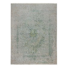 7'9"x10'1" Green Broken and Erased Design Hand Knotted Wool and Silk Rug 92897