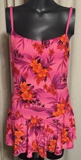 Women  s Hot Pink Hibiscus Skirted One Piece Swimsuit Size 12 Vintage Swim Suit