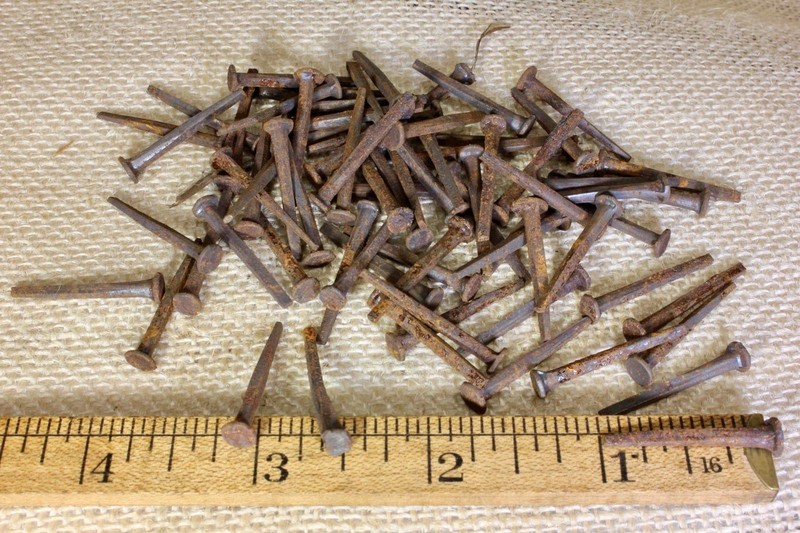 1” Old Square Nails 75 Real 1850’s Vintage Rusty Patina 5/32” Round Head Brads