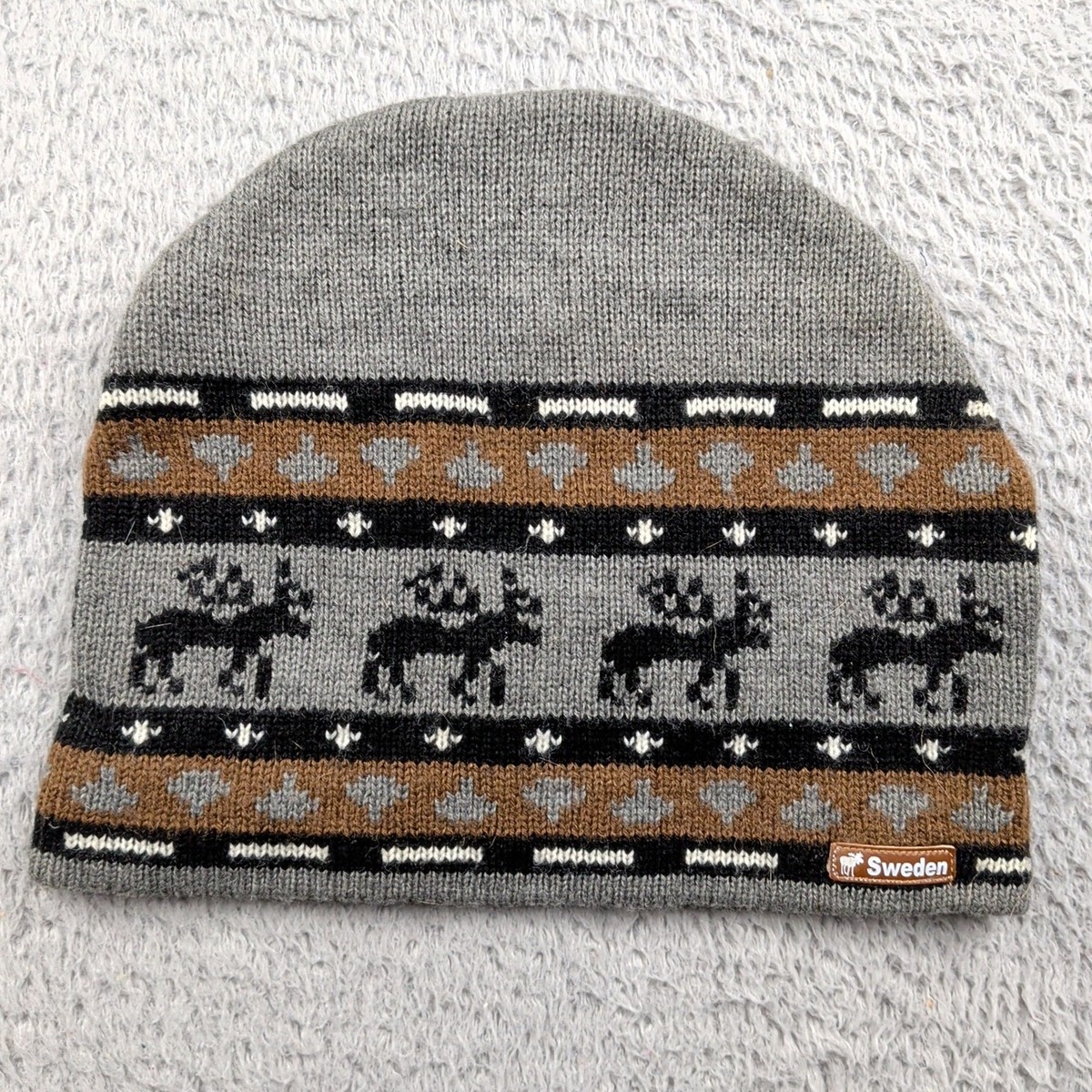 Ola Nesje Ab Hat Mens OSFA Adult Gray Brown Reindeer Souvenir Sweden Travel