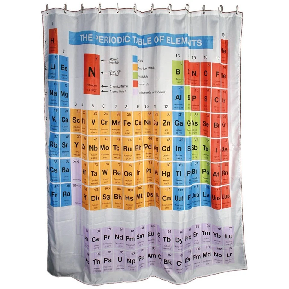 Duschvorhang Periodensystem Nerd Chemie Physik 180 x 180 cm inkl Ösen NEU / OVP - Bild 1 von 1