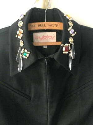 Vtg 90s BYBLOS Designer ITALY Black GLAM JEWELED BEADED Vtg 90s BYBLOS Designer ITALY Black GLAM JEWELED BEADED