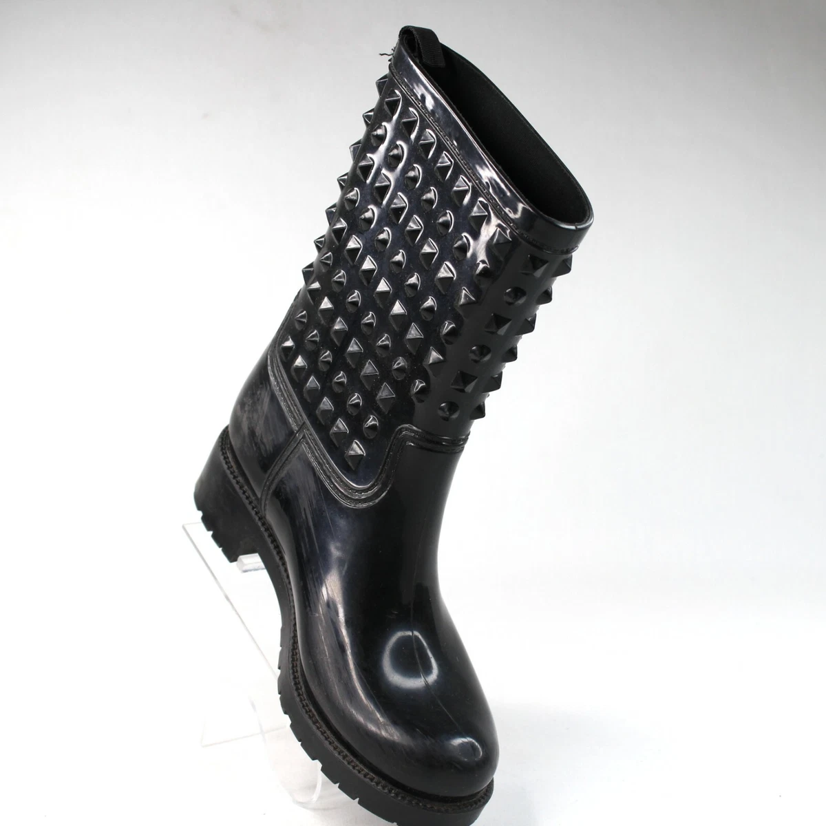 Black studded 2025 rain boots