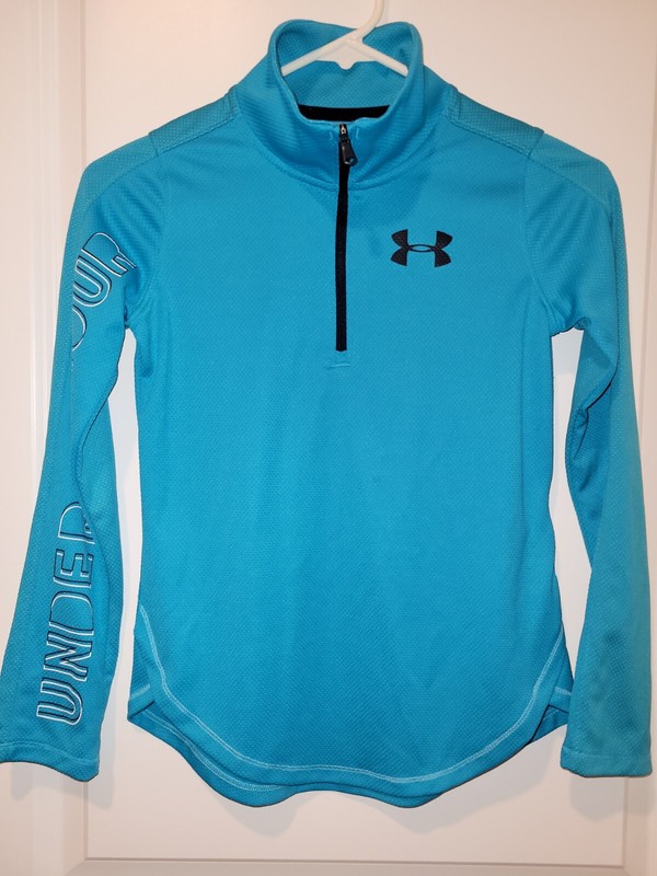 Under Armour HeatGear Girls Youth Size M Medium 1/4 Zip Blue Athletic Shirt