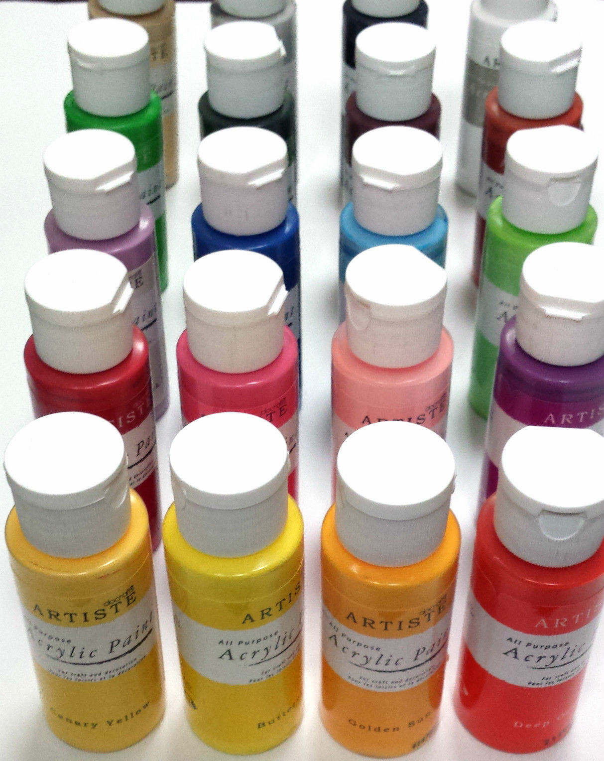 Docraft Artiste Craft Acrylic Paint Bottles 88 Colours.  Matt, Metallic or Pearl