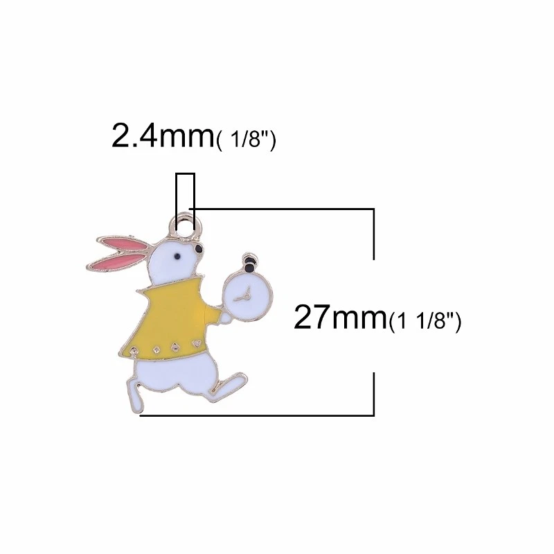 Dijes enchapados en oro de 27 mm de Alicia en el país de las maravillas White Rabbit C1703 - 2, 5 o 10 piezas Foto 2 de 2