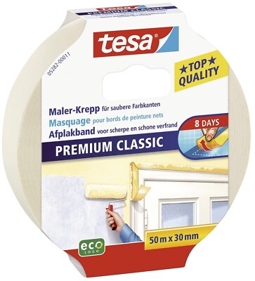 3x tesa Malerband Premium Classic 50 m x 30 mm Maler-Krepp Kreppband Abdeckband