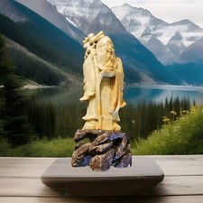 Shou Lao God Of Longevity: Carved Soapstone Jade Chinese Wise Man Asian Figurine