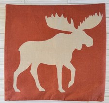 Throw Pillow Cover Moose Zipper Bottom 17"x17" Lodge Cabin Decoration Rust Beige