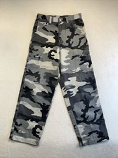 Vintage Faded Glory Cargo Pants Boys 16 30x30 Gray Camouflage Relaxed Straight