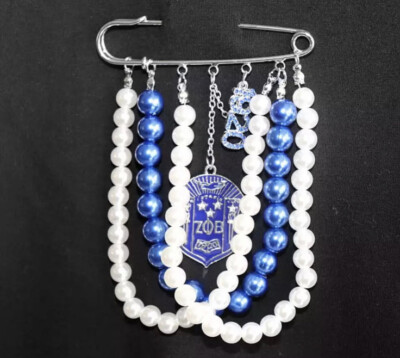 ZPB, Zeta Phi Beta, Extra Large Pin with Pearls with Keepsake Pouch
