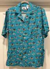 Disney Christmas Holiday Mickey Minnie Mouse Blue Button Up Down Shirt - Adult M