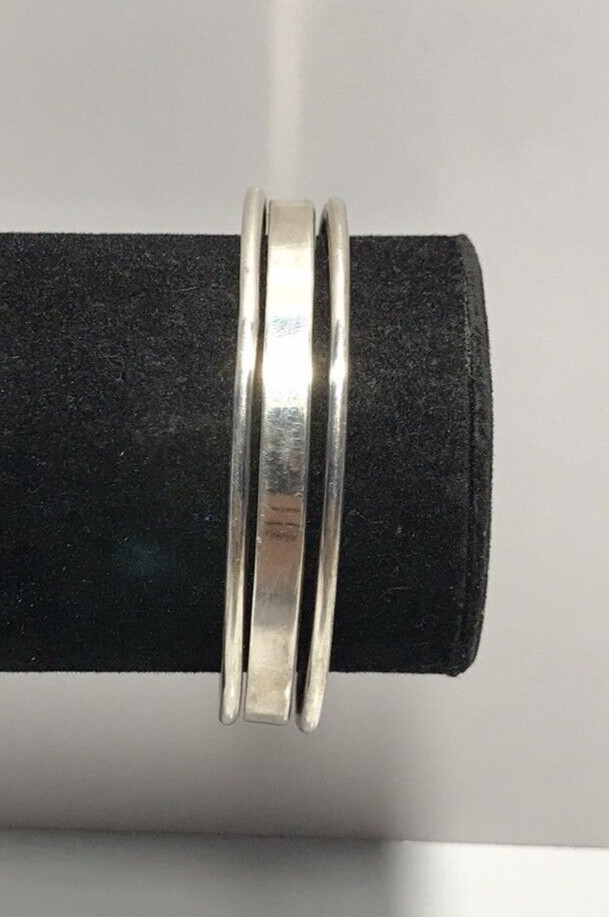 925 Sterling Silver Split Ribbed Plain Cuff Brace… - image 1