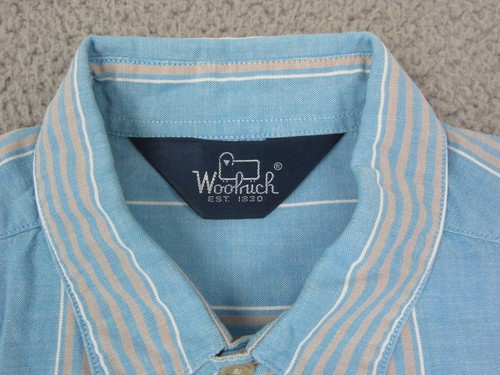 Vintage Woolrich Shirt Adult Large Blue Striped Outdoors Button Up Mens - 第 3/10 張圖片