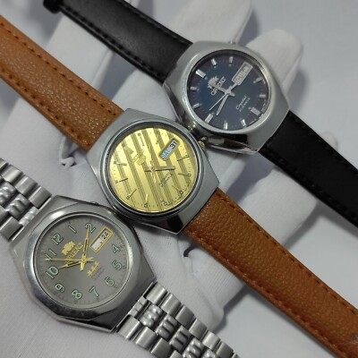 Lot Of 3 Vintage Seiko,Orient Automatic Day/Date Japan Men's Watch Stainless