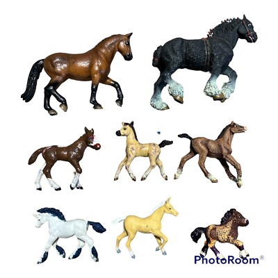 8 Vintage Schleich Safari Worn Horse Mixed Lot Dressage Clydesdale Foals Pony