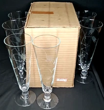 Atomic Barware Noritake Quartzex Cut Glass Wheat Pilsner Set Of 6 With Box 1950s