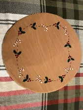 NEW Primitive Christmas Candy Cane CANDLE MAT Round Table Doily 15”