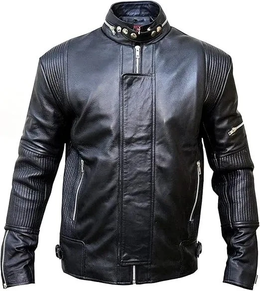 Daft Punk Get Lucky Electroma Jacket Men’s Black Genuine Leather Biker Style