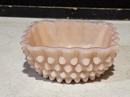 Vintage Fenton Pastel Pink Hobnail Milk Glass 4" Trinket or Candy Dish