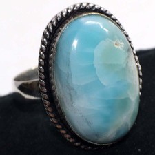 925 Silver Plated Larimar Ring US 8 Stylish Jewelry GW