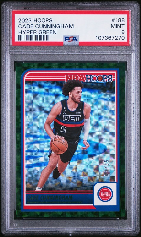 2023 Panini NBA Hoops #188 Cade Cunningham Hyper Green PSA 9 #/25