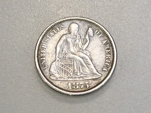 1875-CC 10C SEATED LIBERTY SILVER DIME BELOW BOW MINT MARK