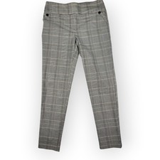 SOHO Apparel Womens Medium Gray Plaid Pull On Stretch Slim Dress Pants Career