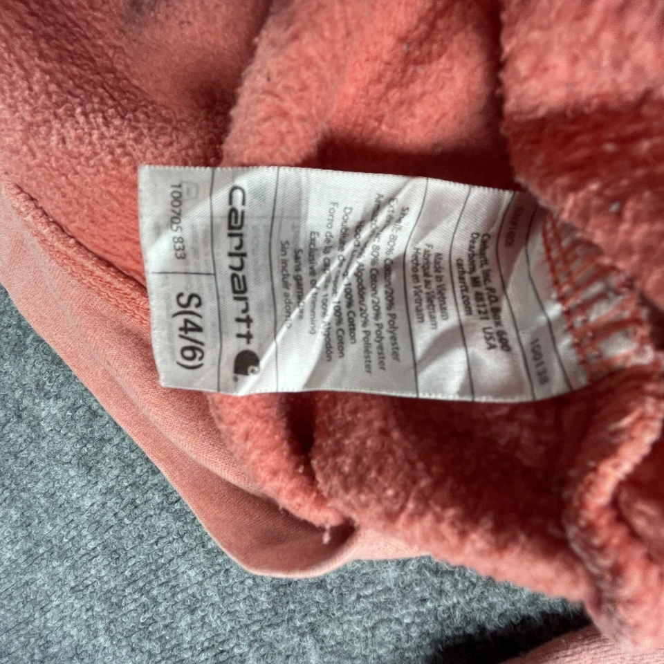 Carhartt Hoodie Pullover Girls Small 4-6 Half Zip Fleece Lined Kangaroo Pocket - Image 4 of 4