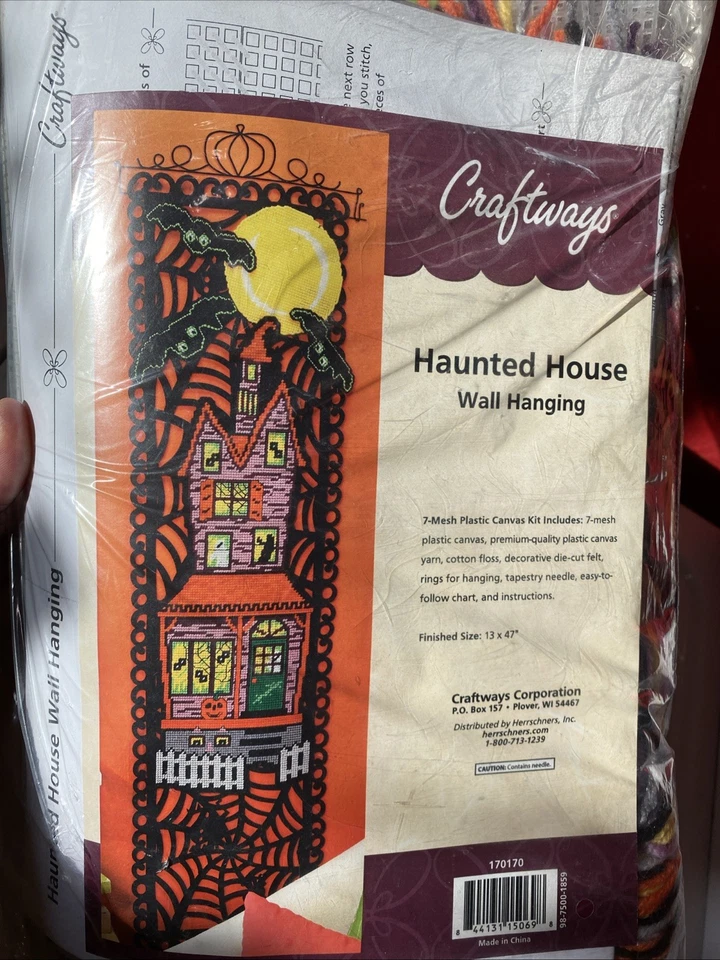 Haunted House Wall Hanging Plastic Canvas Kit -13x47 Inches -Craftways NIP - Image 2 of 4