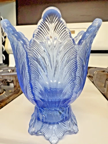 Fenton Glass Candle Holder Votive 2-Way Blue Tulip Opalescent Ex Cond - Lovely