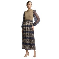 Vintage 80s Maxi Dress Size 8 Blue Gold Metallic Sheer Cottagecore Boho Retro