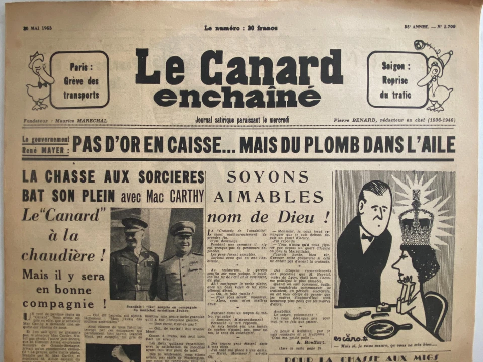 CANARD ENCHAINE 20 MAI 1953 - PAS D'OR EN CAISSE MAIS DU PLOMB DANS L'AILE - Photo 1/1