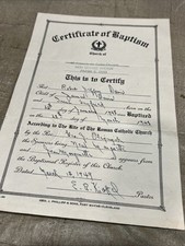 Certificado Bautismo De Colección 1948 PARMA San Francisco Oficial Católico Romano Ohio