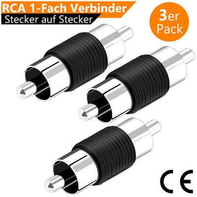 3x Audio Adapter Cinchstecker auf RCA Stecker Kupplung Chinch Verbinder Schwarz