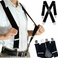 Black Elastic Mens Braces Suspenders Widening 2''/5cm X-shaped Adjustable Length