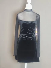 Wild Fable Elegant Black Velvet Mini Dress NWT XXS Sheer Top & Sleeves