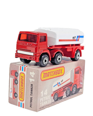 Matchbox No 14 Elf Petrol Tanker Leyland Articulated weiß rot Modellfahrzeug Box