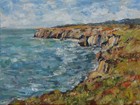 Art Original Oil Painting RM Mortensen "Edge Of Land" Beach Coast Ocean Seascape