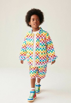 Little Bird by Jools Oliver Rainbow Checkerboard Shacket Boys 7-8 Cotton