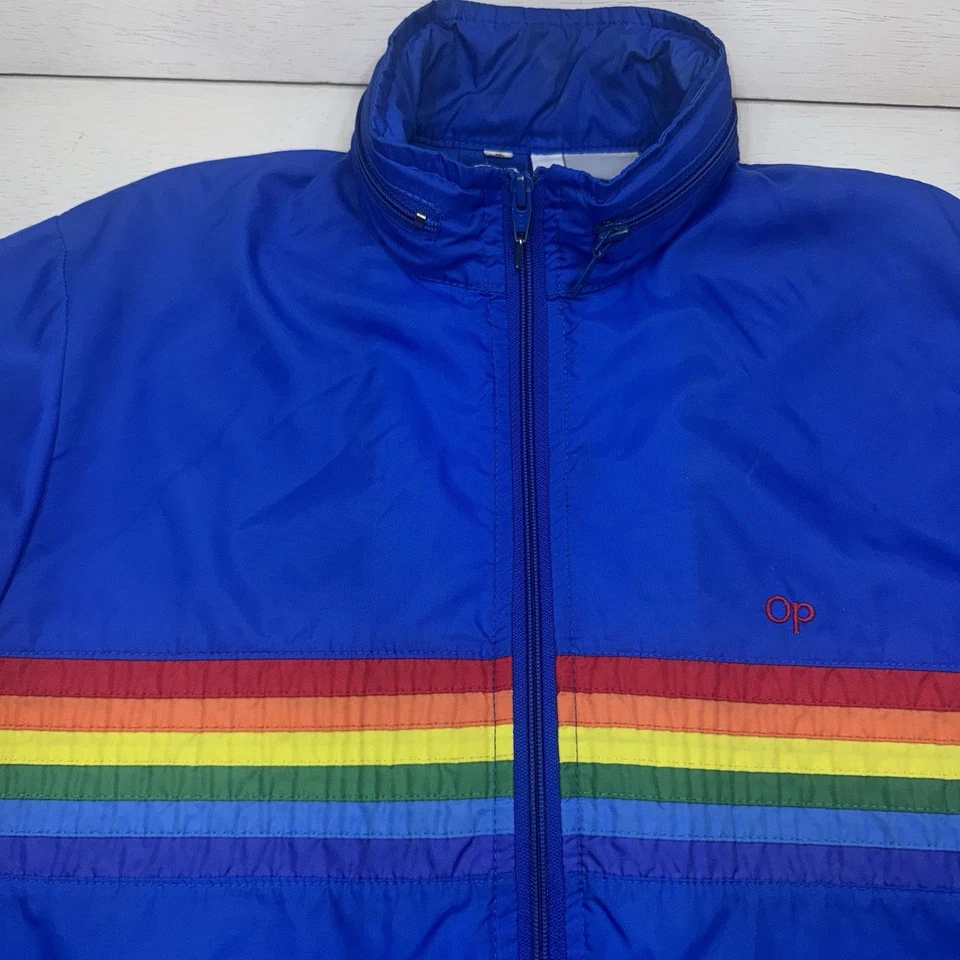 Ocean Pacific Jacket Large Vintage 80s windbreaker blue Rainbow OP Surf Small - Image 3 of 4