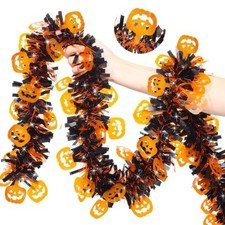 33FT Halloween Tinsel Garland with Orange Pumpkin Ornaments, 33FT - Pumpkin