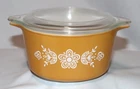 Vintage Pyrex 473 Butterfly Gold Round Casserole Dish 1 Quart WITH LID