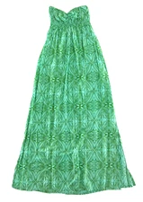 Nectar Creations Rayon Green Tropical Floral Hawaii Strapless Long Maxi Dress M