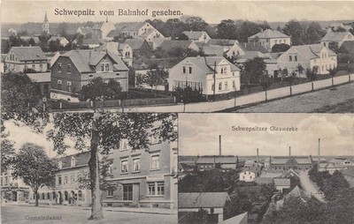 Postcard Schwepnitz seen from the station joint glassworks postcard 1917 (d40991)