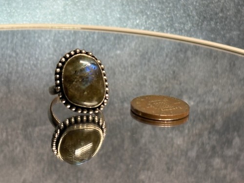 Vintage Ring Silver Tone Metal Big Grey Stone Size P1/2 - Picture 7 of 8