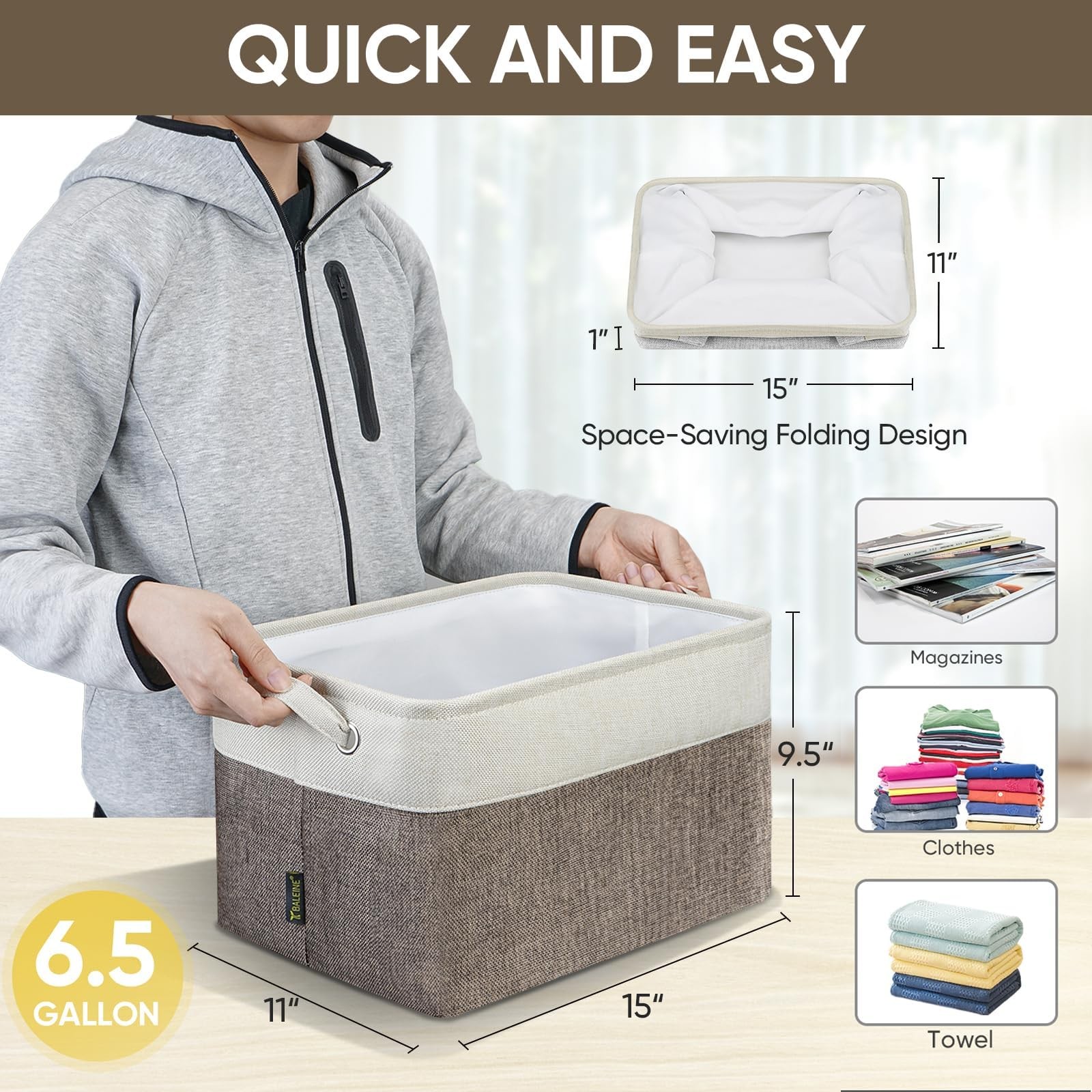 4 Pack Fabric Storage Bins for Shelves, Linen Storage Baskets for Organizing,...