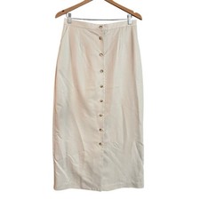 Vintage Talbots Beige Button Front Midi Skirt Elastic Waist Size 12 Made in USA