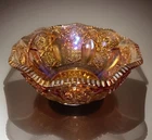 Vtg L E Smith Pink Iridescent Quintec Sawtooth Carnival Glass 8.5” Bowl-RARE-EUC